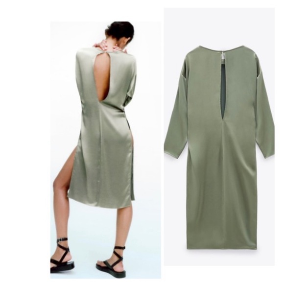 long satin effect blouse light khaki - Picture 3 of 6